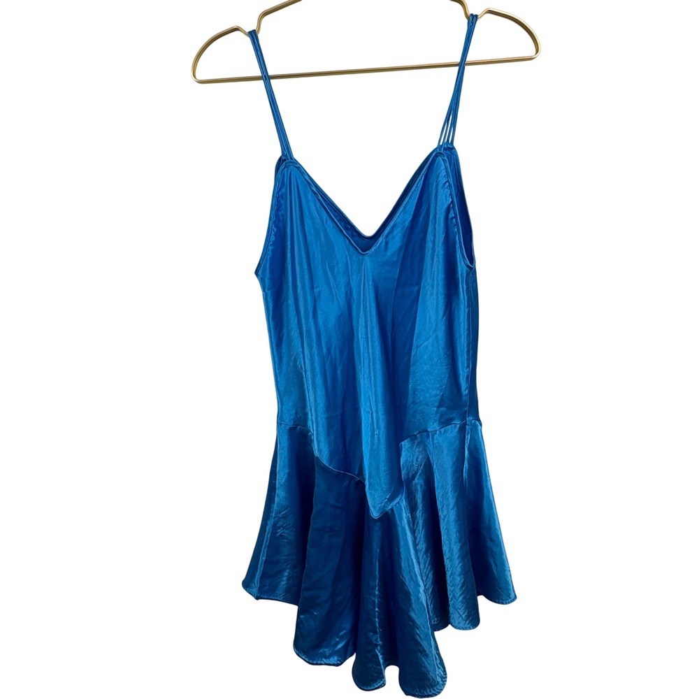 Vintage Y2K Cinema Etoile Blue Satin Chemise Flare Skirt Slip Dress Sz M?